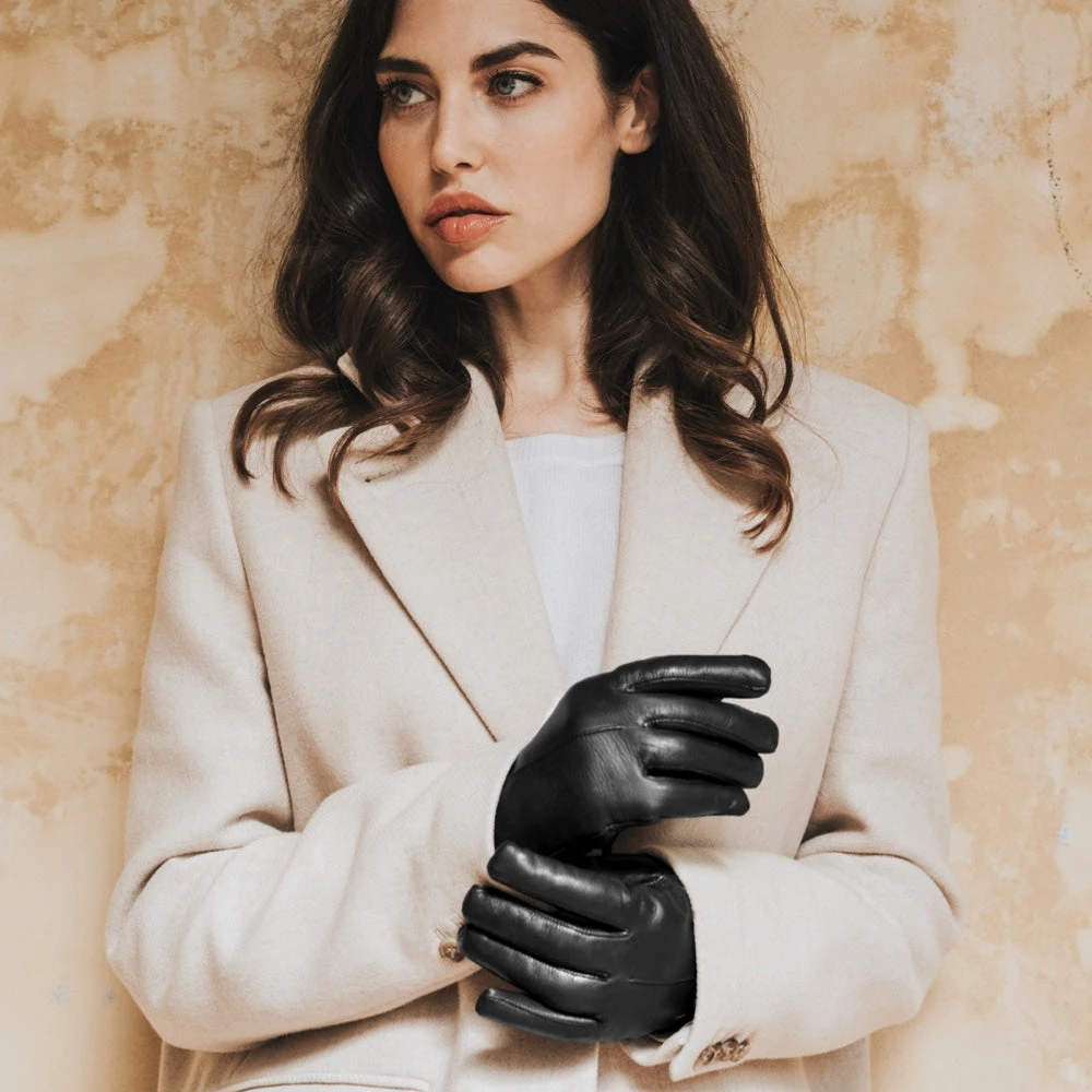 Fratelli Orsini Francesca (black) - Lambskin Leather Gloves With Brown Fur Lining Women's Gloves Fratelli Orsini Francesca (black) - Lambskin Leather Gloves With Brown Fur Lining Women's Gloves