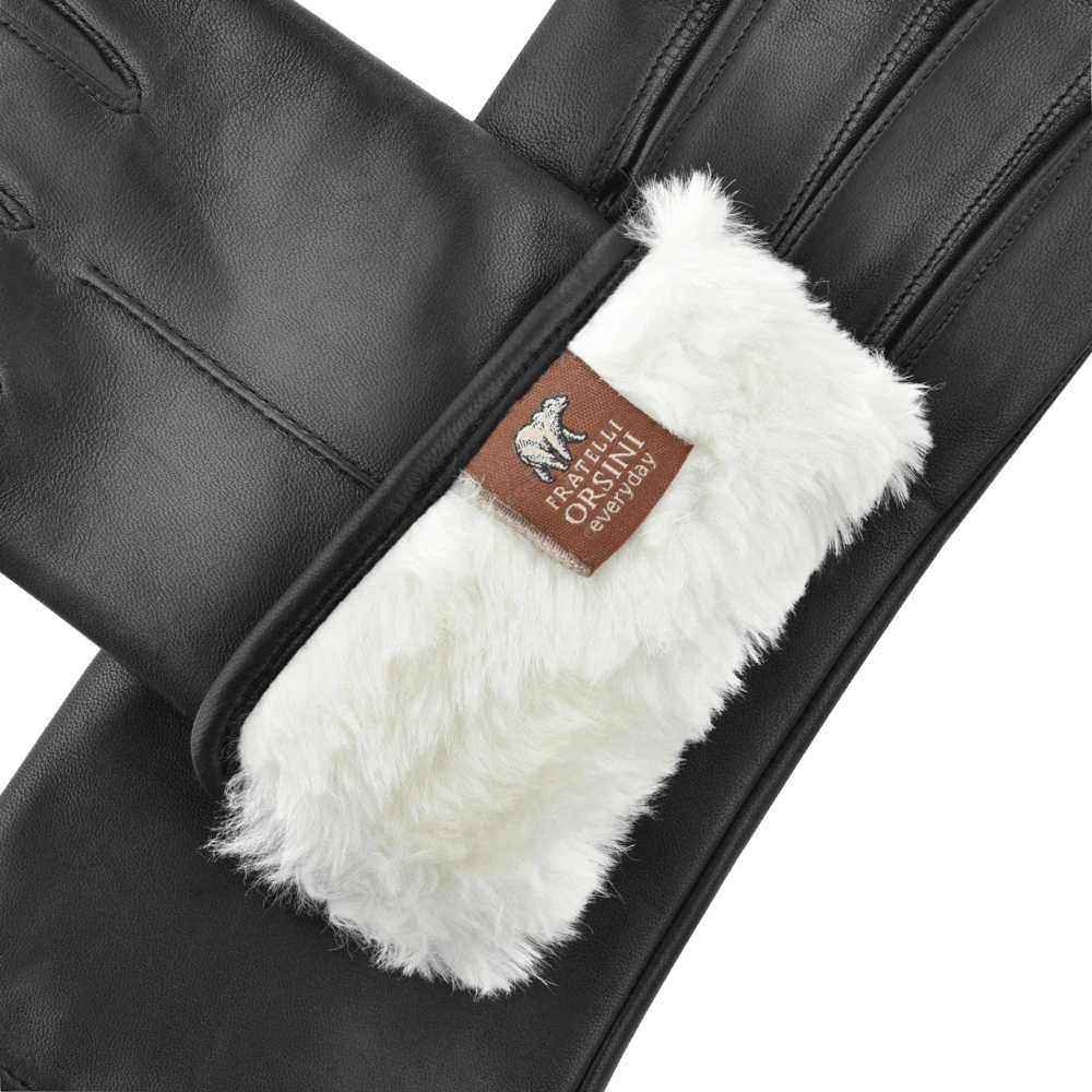 Fratelli Orsini Women's Gloves Francesca (black) - Lambskin Leather Gloves With White Fur Lining Fratelli Orsini Women's Gloves Francesca (black) - Lambskin Leather Gloves With White Fur Lining