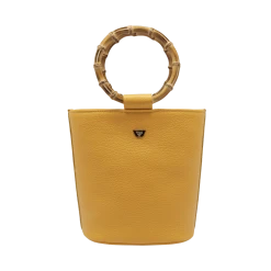 Fratelli Orsini Frida - Calf Leather Women’s Bucket Handbag With Circular Bamboo Handles Leather Bags