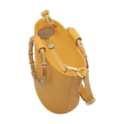 Fratelli Orsini Frida - Calf Leather Women’s Bucket Handbag With Circular Bamboo Handles Leather Bags