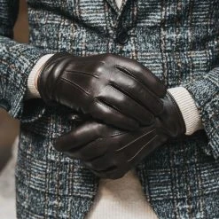 Fratelli Orsini Giovanni (brown) - Lambskin Leather Gloves With Cashmere Lining Men's Gloves