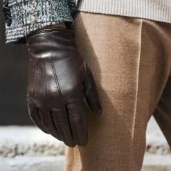 Fratelli Orsini Giovanni (brown) - Lambskin Leather Gloves With Cashmere Lining Men's Gloves