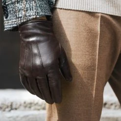 Fratelli Orsini Giovanni (brown) - Lambskin Leather Gloves With Cashmere Lining & Touchscreen Men's Gloves