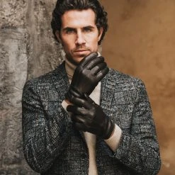 Fratelli Orsini Giovanni (brown) - Lambskin Leather Gloves With Cashmere Lining Men's Gloves
