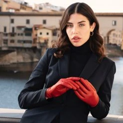 Fratelli Orsini Isabella (red) - Lambskin Leather Gloves With Cashmere Lining & Touchscreen Women's Gloves