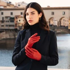 Fratelli Orsini Isabella (red) - Lambskin Leather Gloves With Cashmere Lining & Touchscreen Women's Gloves
