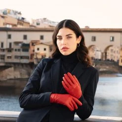 Fratelli Orsini Isabella (red) - Lambskin Leather Gloves With Cashmere Lining & Touchscreen Women's Gloves