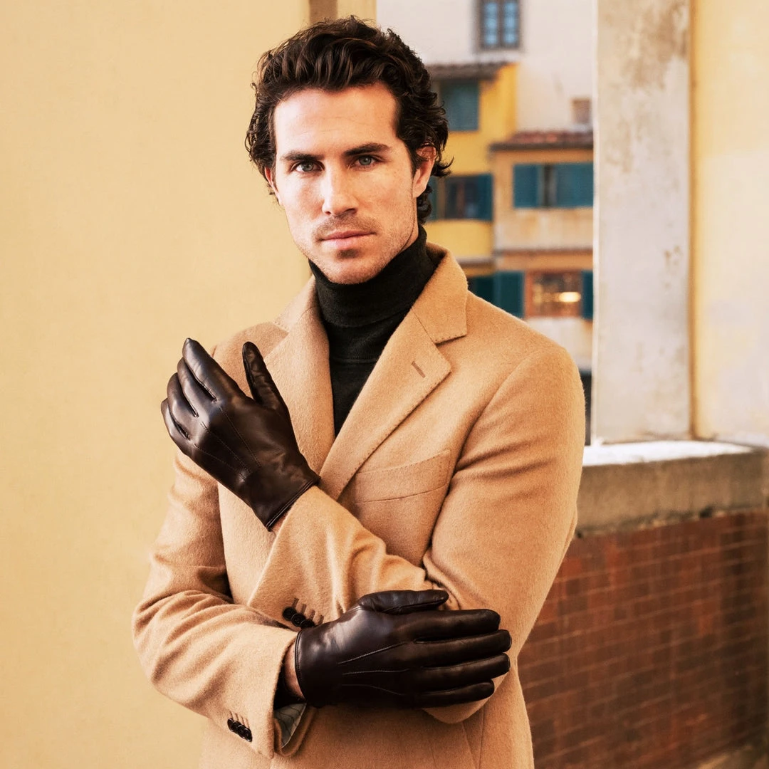 Fratelli Orsini Men's Gloves Marco (brown) - Lambskin Leather Gloves With White Fur Lining Fratelli Orsini Men's Gloves Marco (brown) - Lambskin Leather Gloves With White Fur Lining