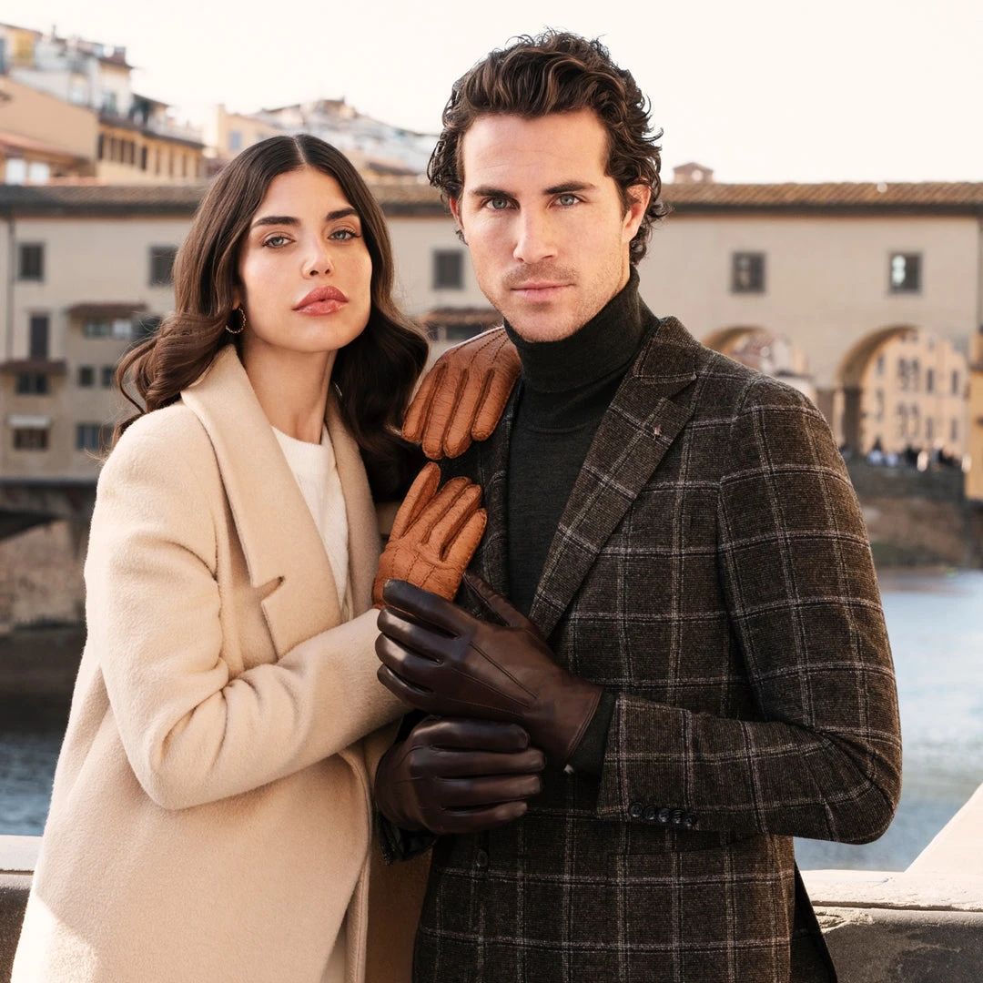 Fratelli Orsini Men's Gloves Marco (brown) - Lambskin Leather Gloves With White Fur Lining Fratelli Orsini Men's Gloves Marco (brown) - Lambskin Leather Gloves With White Fur Lining